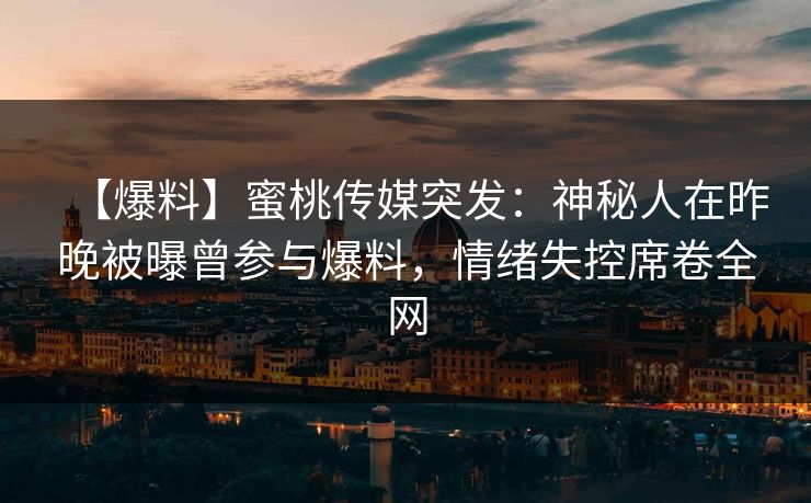 【爆料】蜜桃传媒突发：神秘人在昨晚被曝曾参与爆料，情绪失控席卷全网